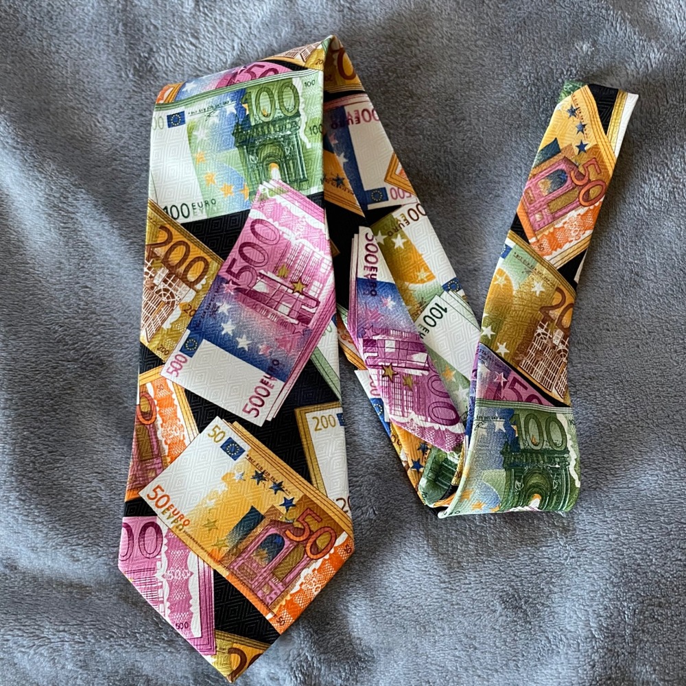 Tie Mania Hand Made Novelty polyester Necktie Mens Euro Money Currency Design‎